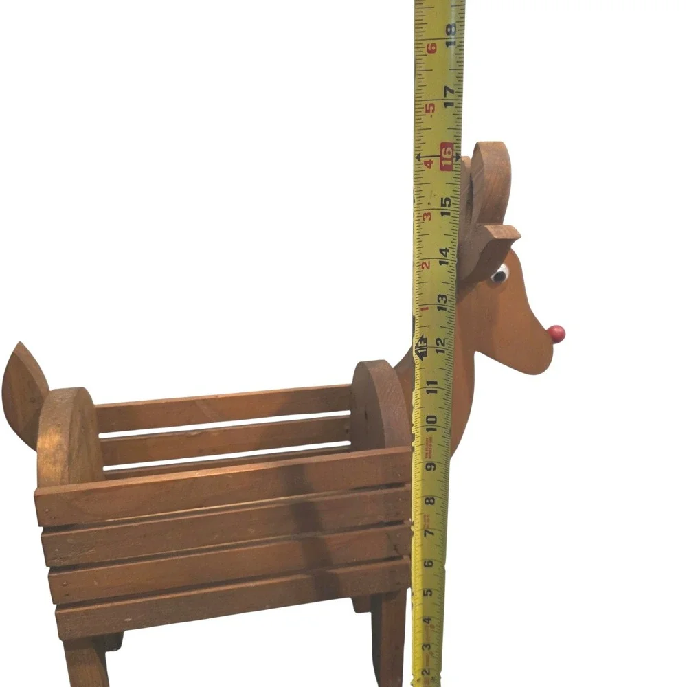 Vintage Rustic Wood Reindeer Planter, Christmas Holiday Rudolph Storage Box 16